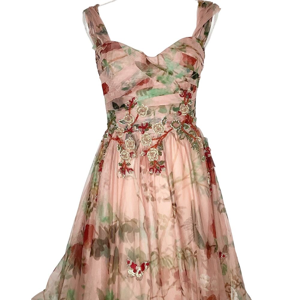 PatBO Floral Printed Tulle Full Length Dress Beaded Sequin Embroidered 6 NWT - Picture 3 of 13